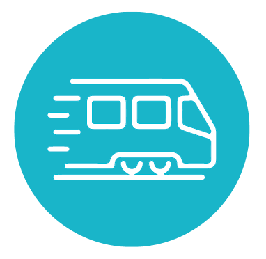 Icono de tren blanco en círculo de luz